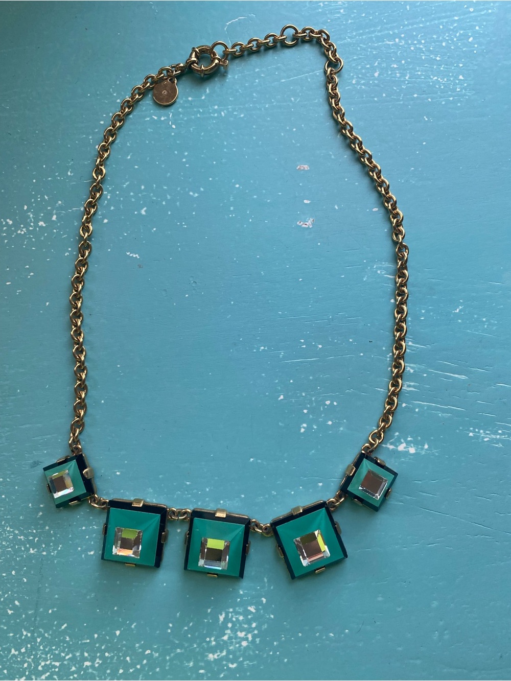 Marc by Marc Jacobs vintage 90s Gold Chain Necklace with Teal Square Gem Accents